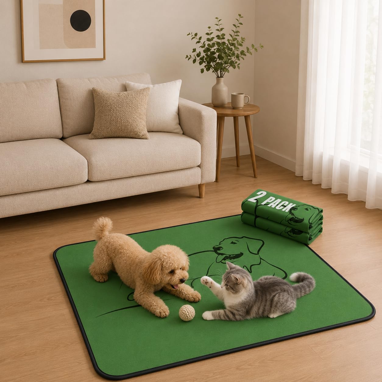 Zlune 2 Pack Washable Pee Pads for Dogs, Reusable Training Puppy pads Absorbency Non-Slip & Leak-Proof for Pet Whelping Box Playpen Crate Sofa Bed Floors (45cm × 60cm,Green)