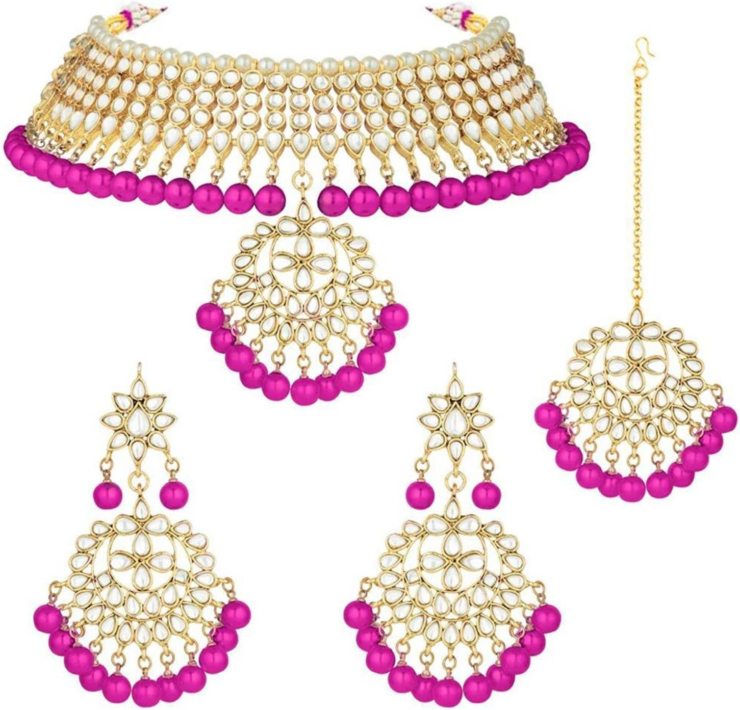 I Jewels Indian Bollywood Gold Plated Kundan & Pearl Choker Necklace Jewelry Set For Women (K7058)