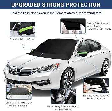 Windshield Cover for Ice and Snow, Car Windshield Snow Cover, Thicken Windshield Frost Cover Waterproof Windshield Snow Ice Cover with Side Mirrors Cover for Most Cars SUVs and Vans (63x 47)