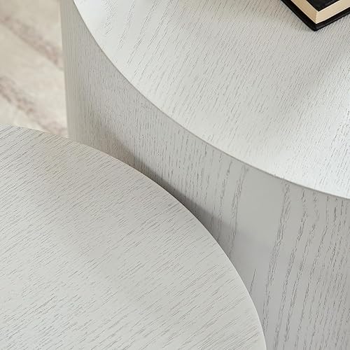 Miniatura 76 de Juego de 2 mesas de centro anidadas, mesas de café redondas de nogal, mesa redonda de madera moderna y mesa auxiliar para espacios pequeños,