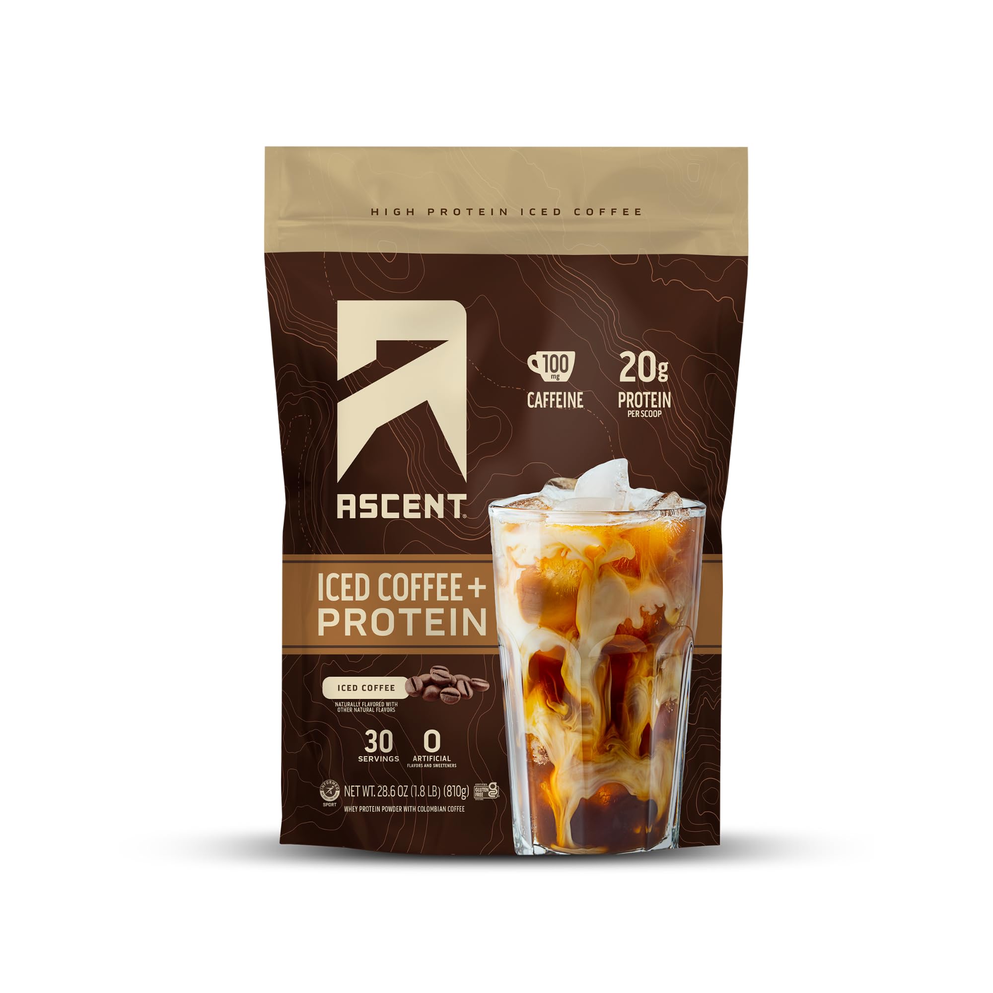 AscentIced Coffee Protein Powder - High Protein Coffee Powder, 20 g Protein & 100 mg Caffeine - 30 Servings