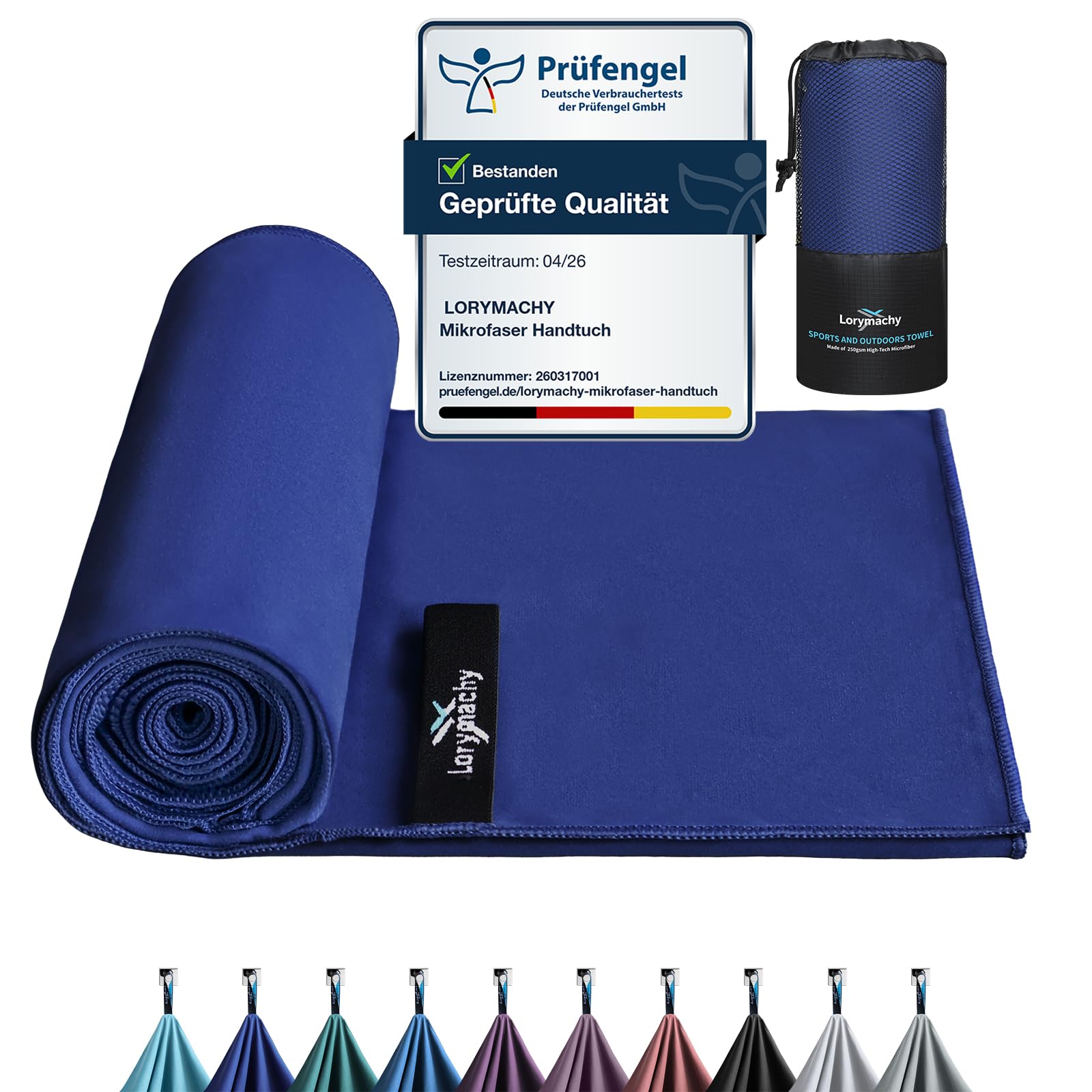Lorymachy Mikrofaser Handtuch – Fitness Handtuch mit Silberionen-Behandlung, Ultraleicht & Saugstark, Schnelltrocknend – Ideal für Fitness, Yoga, Reisen, Camping, Wandern & Strand