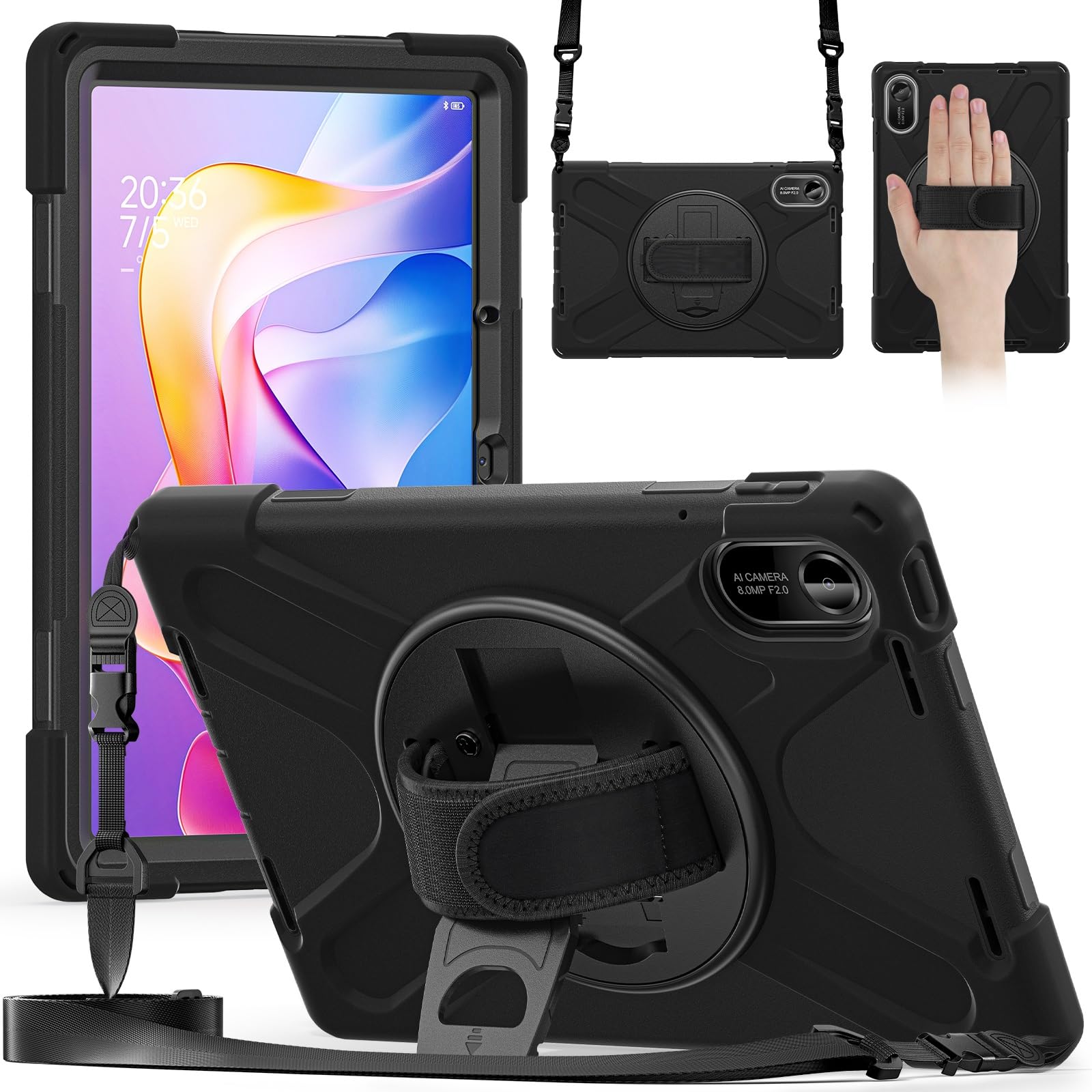 Housse pour Tablette Coque for Xiaomi Redmi Pad 2 11 Pouces (2025), Robuste et résistante aux Chocs, avec bandoulière, en Silicone for Enfants(Svart)