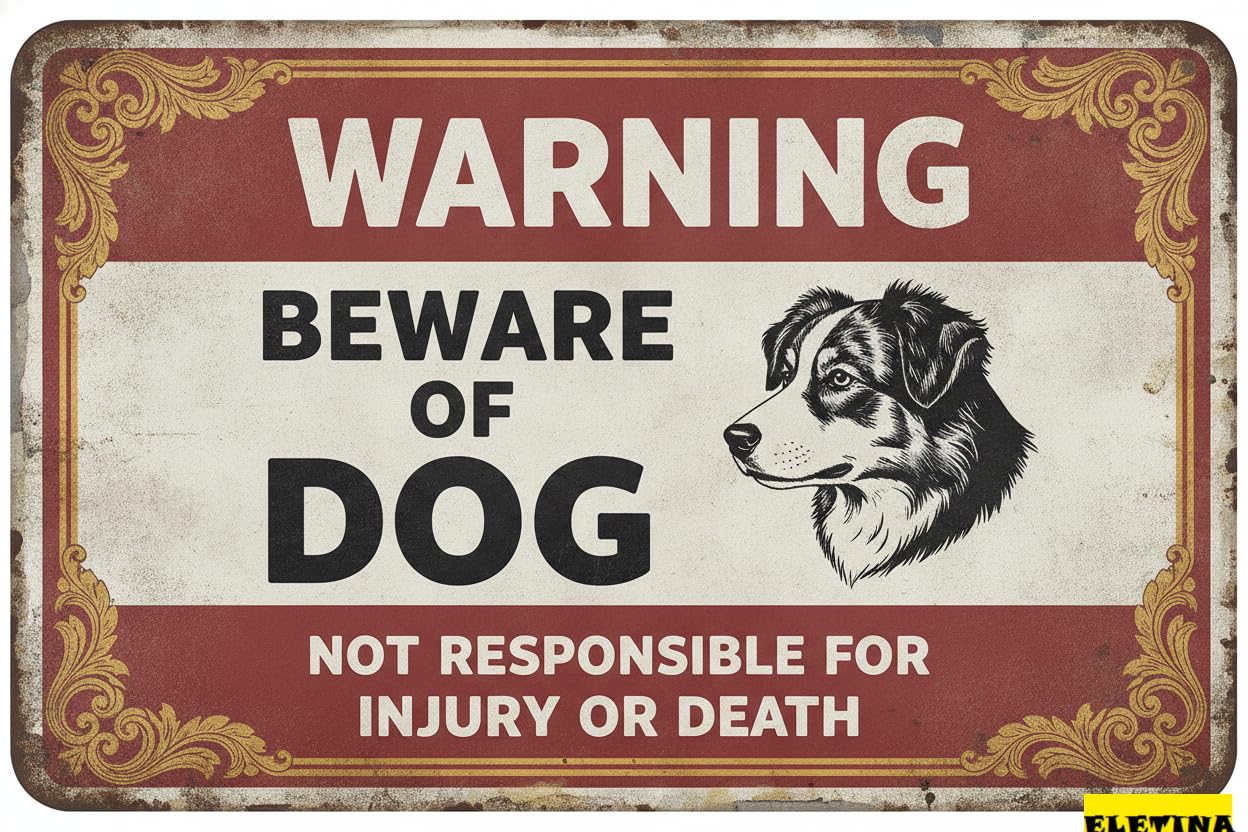 Tin Sign for Man Cave Beware Of Dog Border Collie Metal Warning Beware Of Dog S Fence Outdoor Farm Garden Gate Home Yard Decor 8x12 Inch Private Property Decorative