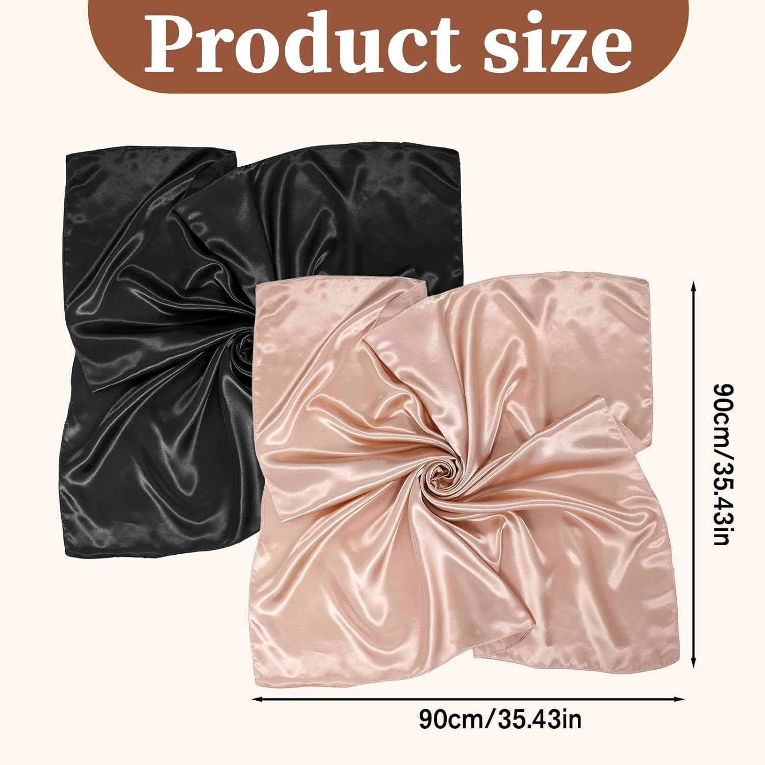 35" Large Square Satin Head Scarf, 2 Pack Head Scarf for Women's Hair, Silk Like Bandana Lightweight Women Hair Neck Wrap Scarves Bandana Accessories for Sleeping Styling Protection - Image 3