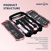 Vista 2 de MANUFORE Juego de 34 cuchillos Exacto grandes, color rosa, juego de cuchillos de precisión para manualidades, incluye 3 cuchillos de manualidades
