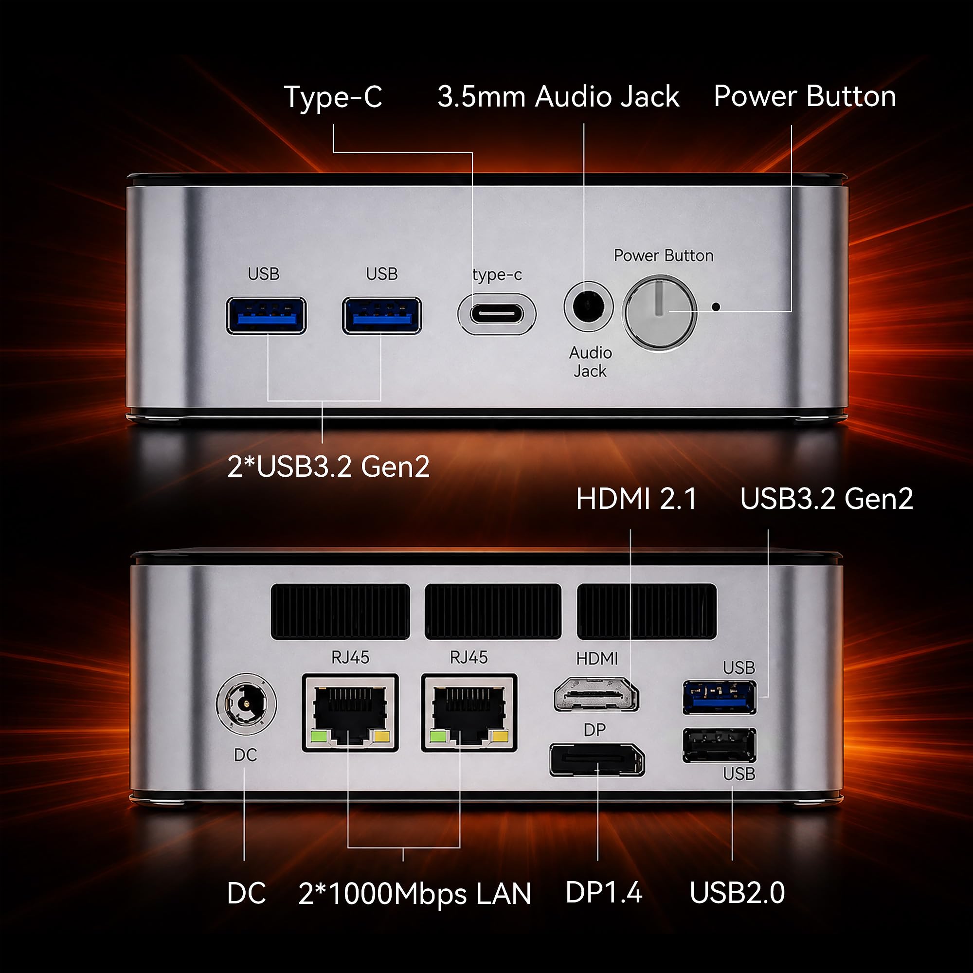 Glorlin GT103 Mini PC,AMD Ryzen 5 6600H (Meilleur Que R5-7430U,jusqu'à 4.5Ghz),16Go LPDDR5 512Go NVMe SSD,AMD Radeon 660M,Mini Ordinateur W11-Pro pour Bureau/Gaming,Double LAN,WiFi 6,BT 5.3