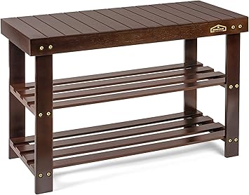 Homemaid Living Bamboo 3 Tier Shoe Rack Bench, Premium Shoe Organizer or Entryway Bench, Perfect for Shoe Cubby, Entry Bench,