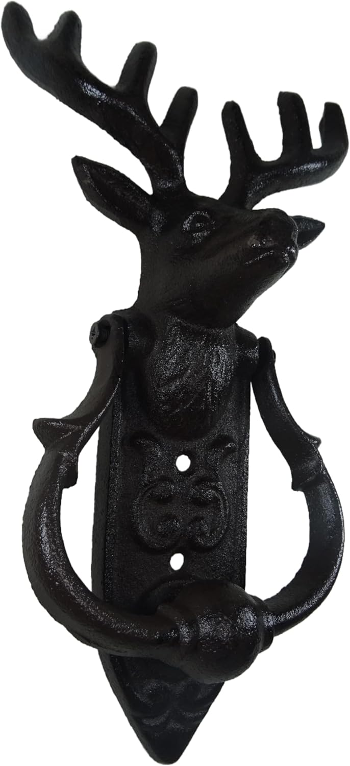 Generisch Cast Iron Door Knocker Stag Head Deer 24 x 13 cm Figurine Decorative GTT L177