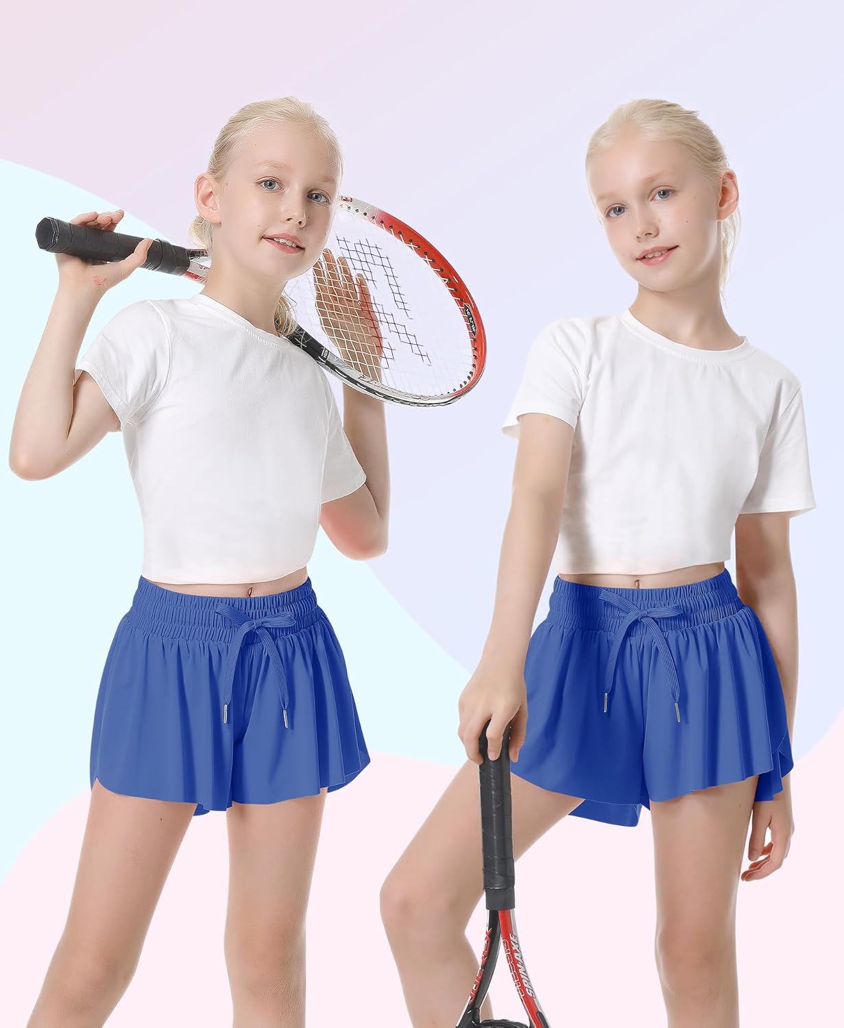 QooNoo Girls Butterfly Shorts with Pocket Flowy Athletic Shorts High Waist Preppy Running Shorts for Kids Teen - Image 3