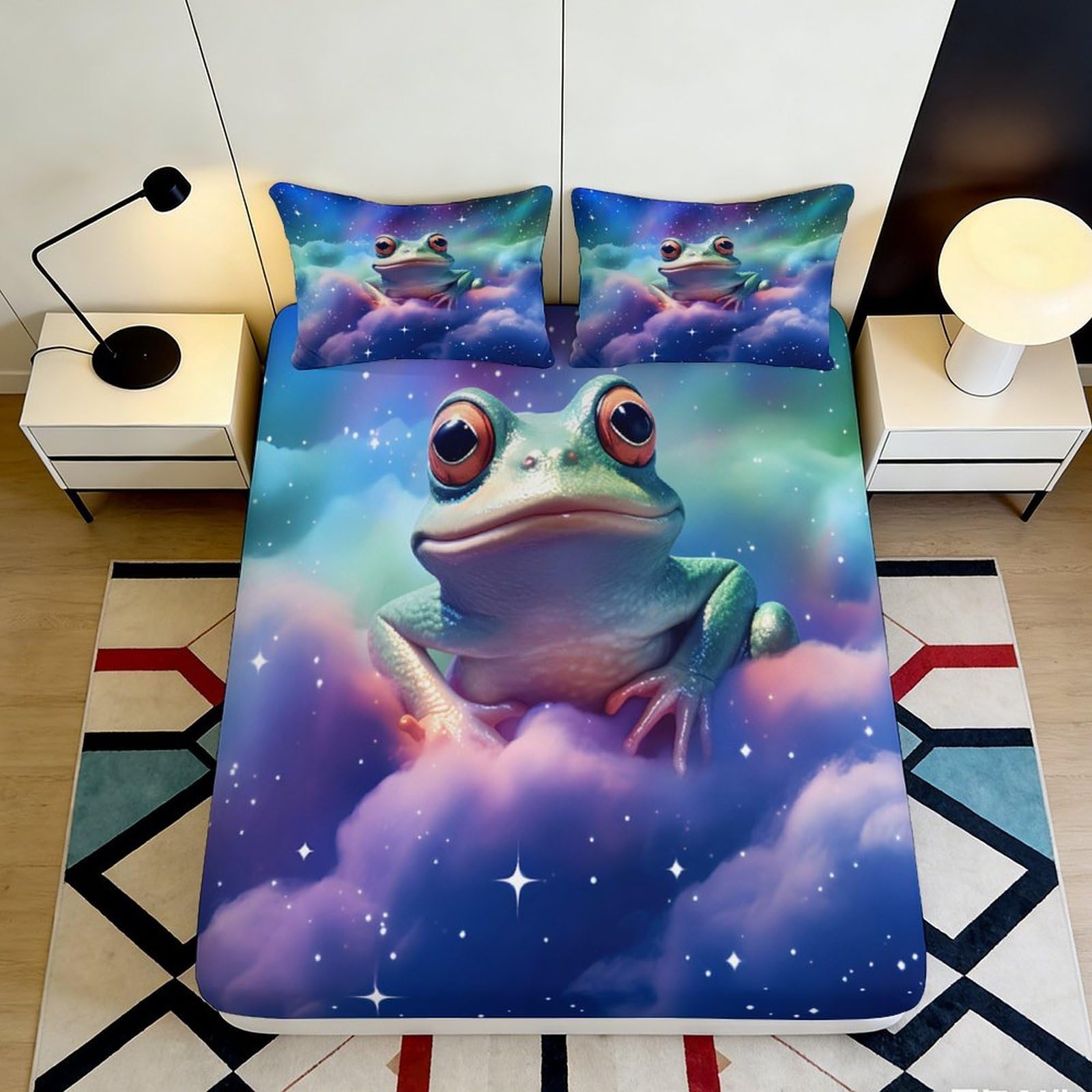Pnayamiorkfel Style-6 3D Printed Dreamy Frog Fitted Sheet Microfiber Soft Pastel Cloud Bed Cover For Bedroom Dorm Easy Care Mattress Protector 90X200x25cm