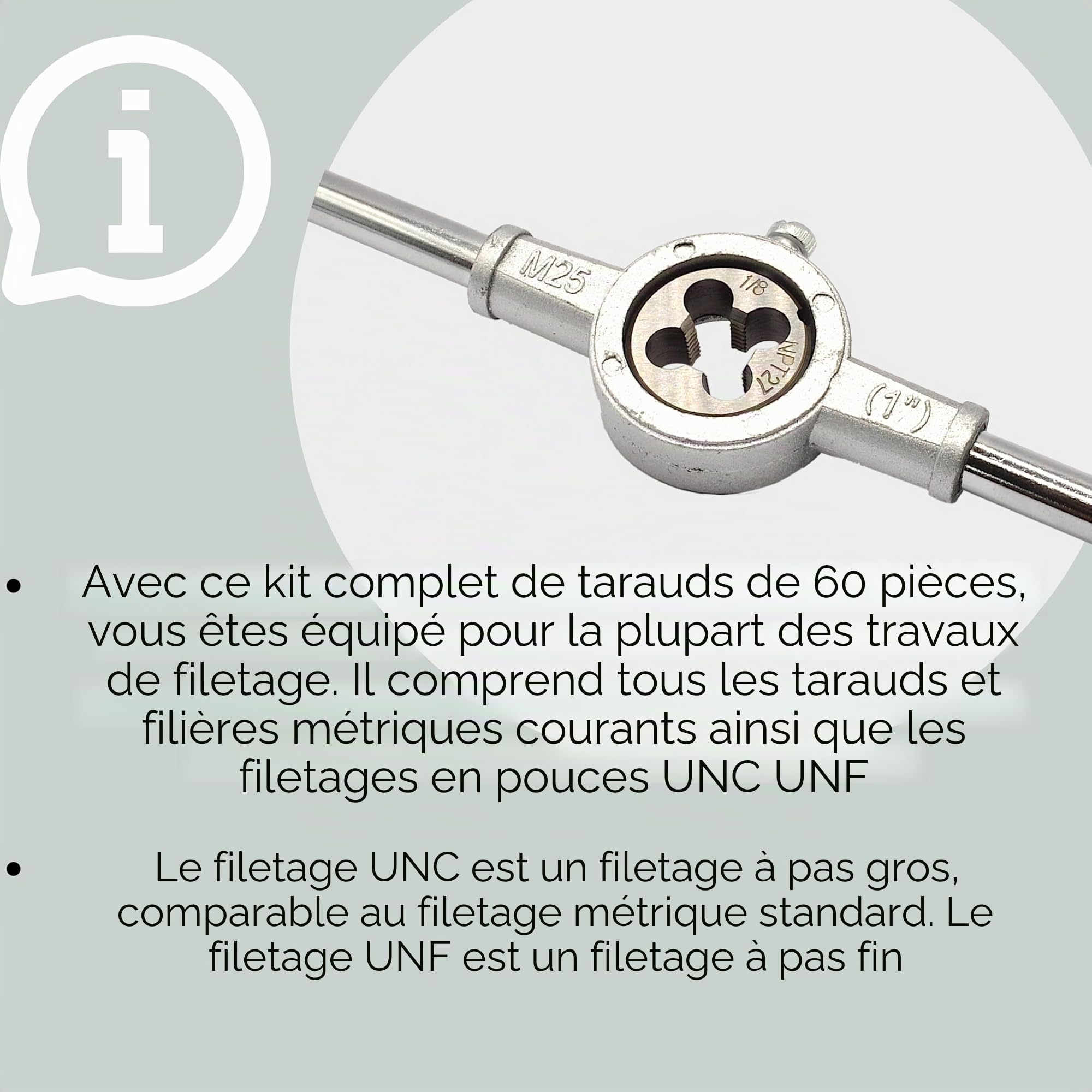 Kit de tarauds | 60 pièces | Métrique | Pouces | Kit complet | Filetage grossier UNC | Filetage fin UNF | Jeu de tarauds 60 pièces | Jeu de tarauds | Tarauds