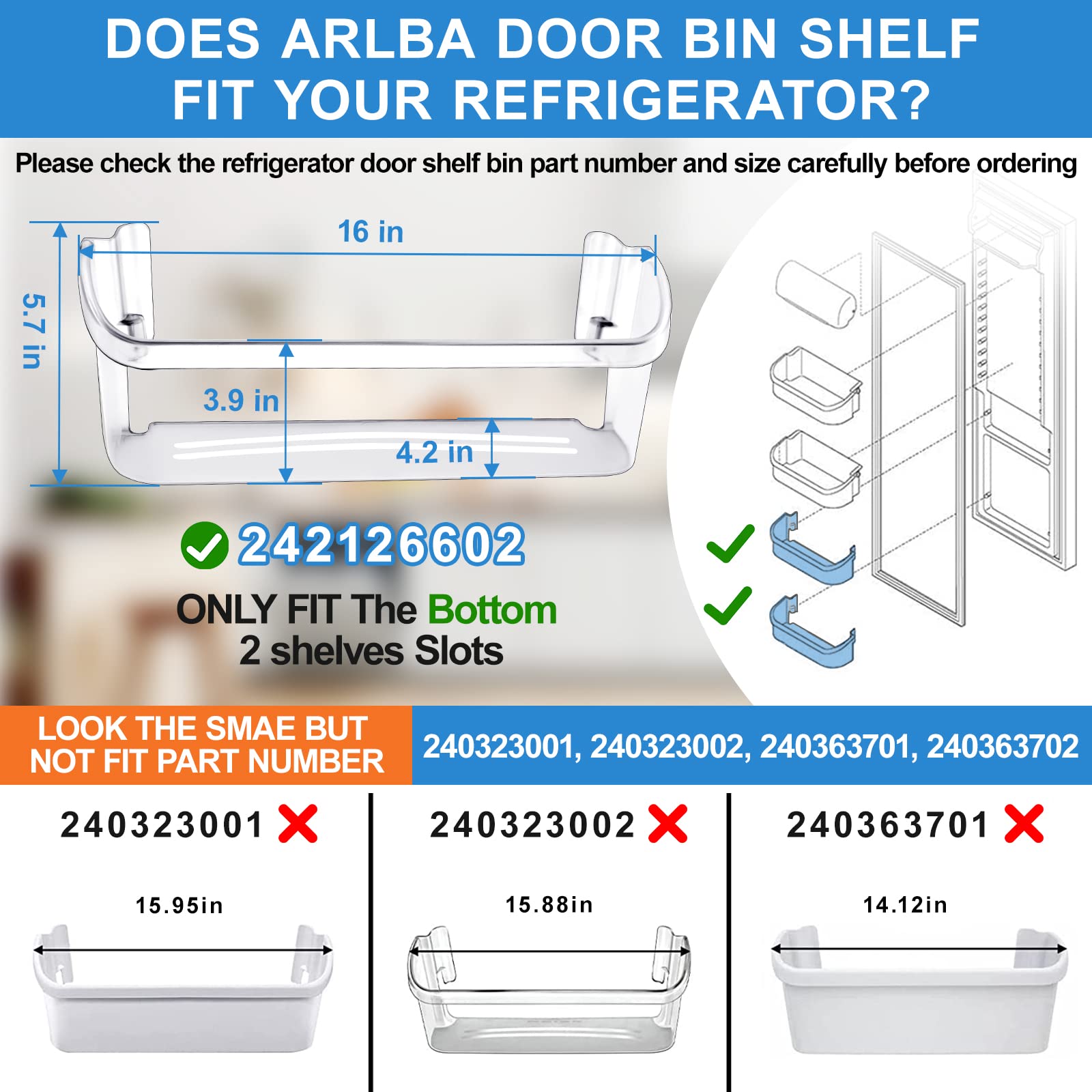 Paquete de 2 estantes mejorados para puerta de refrigerador (estante lateral), piezas de repuesto para Electrolux Frigidaire AP6278233 PS12364199 4547407