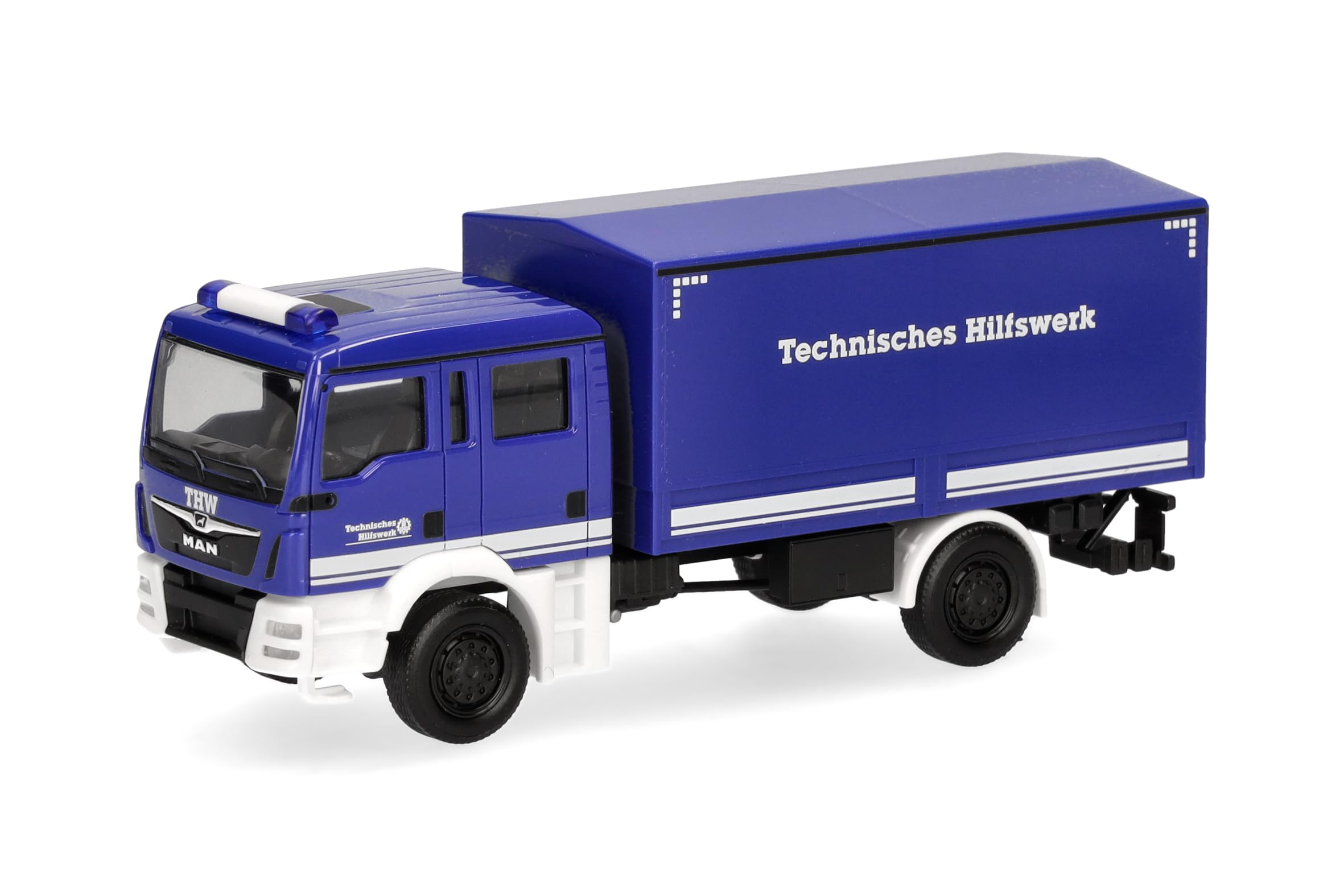 Herpa Model Truck MAN TGM MzKW "THW", miniature scale 1:87, collectible, Made in Germany, plastic