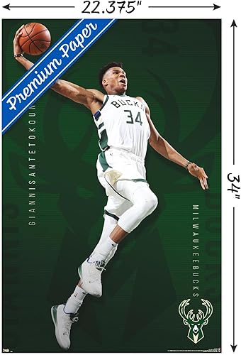 Miniatura 3 de Trends International NBA Milwaukee Bucks - Póster de pared de Giannis Antetokounmpo 19, 22.375 x 34 pulgadas, paquete de póster y montaje prémium