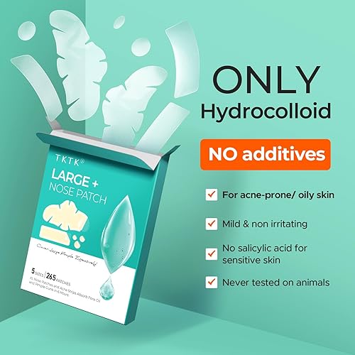 Miniatura 7 de TKTK Parches hidrocoloides nasales, tiras de poros de nariz XL de 3.583 x 1.890 in, parches hidrocoloides grandes para acné para cara, cubren