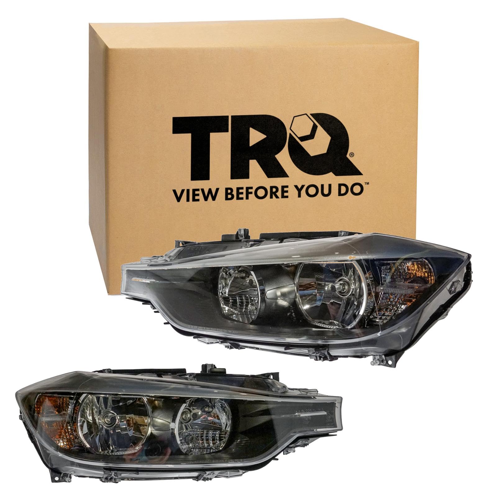 TRQ Driver and Passenger Side Headlight Assembly Set Compatible with 12-15 BMW 328i 335i 13-15 BMW 320i 13-14 ActiveHybrid 3 Halogen Only