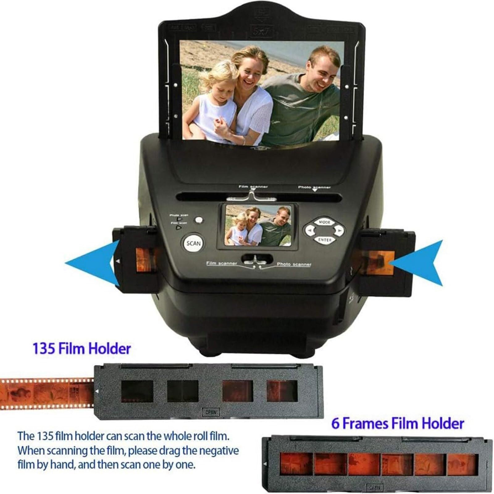 Scanner numérique de 16 MP (3 x 5/4 x 6/5 x 7 photos papier), scanner pour films négatifs de 135 (35 mm) + logiciel OCR pour le tri des cartes de visite pour le sauvetage du film