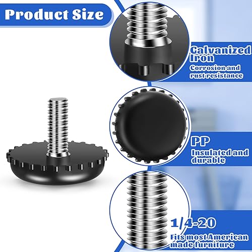 Vista 11 de Dunzy 120 piezas 1/4-20 niveladores ajustables de muebles de acero galvanizado atornillado en patas de nivelación roscadas atornilladas para muebles