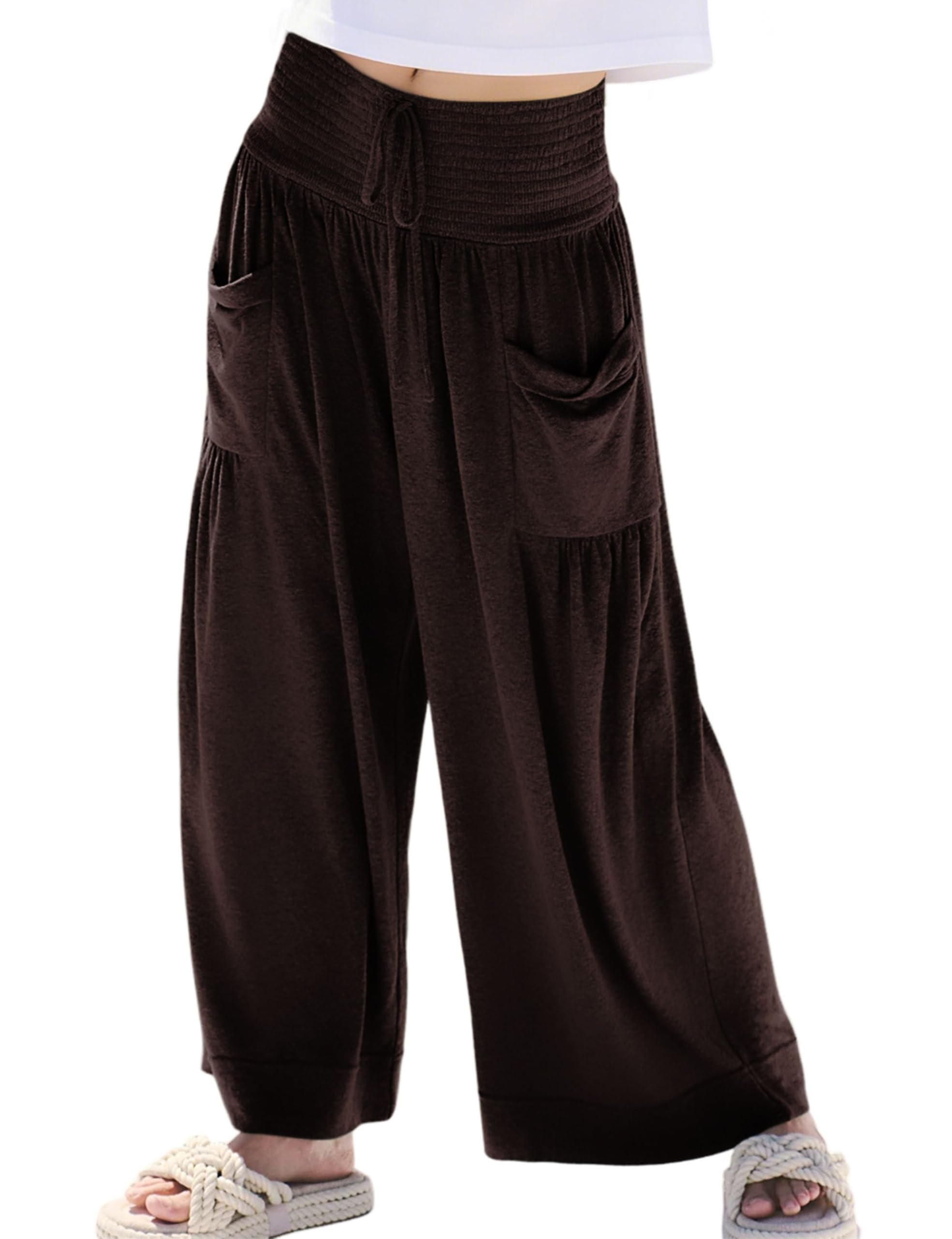 Athlisan Baggy Wide Leg Sweatpants Casual Loose Smocked High Waist Palazzo Pants Lounge Trousers with Pockets