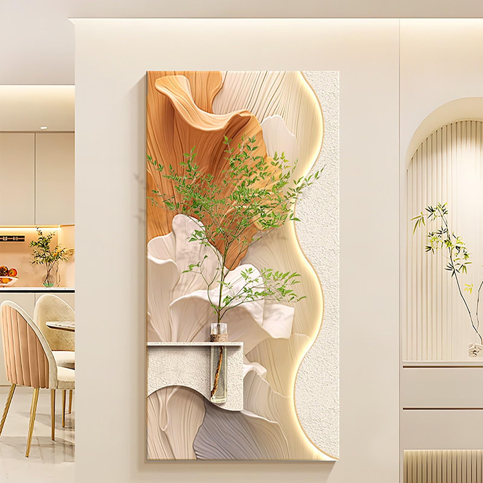 ZCQMSCWW 3D LED Minimalist Sandstone Textured Wall Sculpture Decor, Warm Light with Remote & Plug-in for Living Room, Study, Entrance(K,120 * 70cm/47.2 * 27.5in)