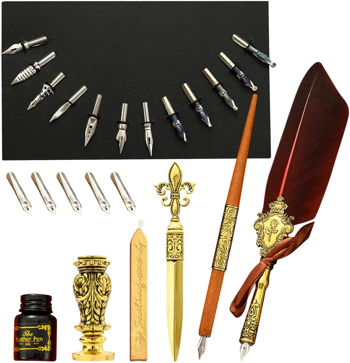Amazon.co.jp 羽根ペンとインクセット,羽ペン インク セット カリグラフィー ペン セット フェザー カリグラフィー ペン