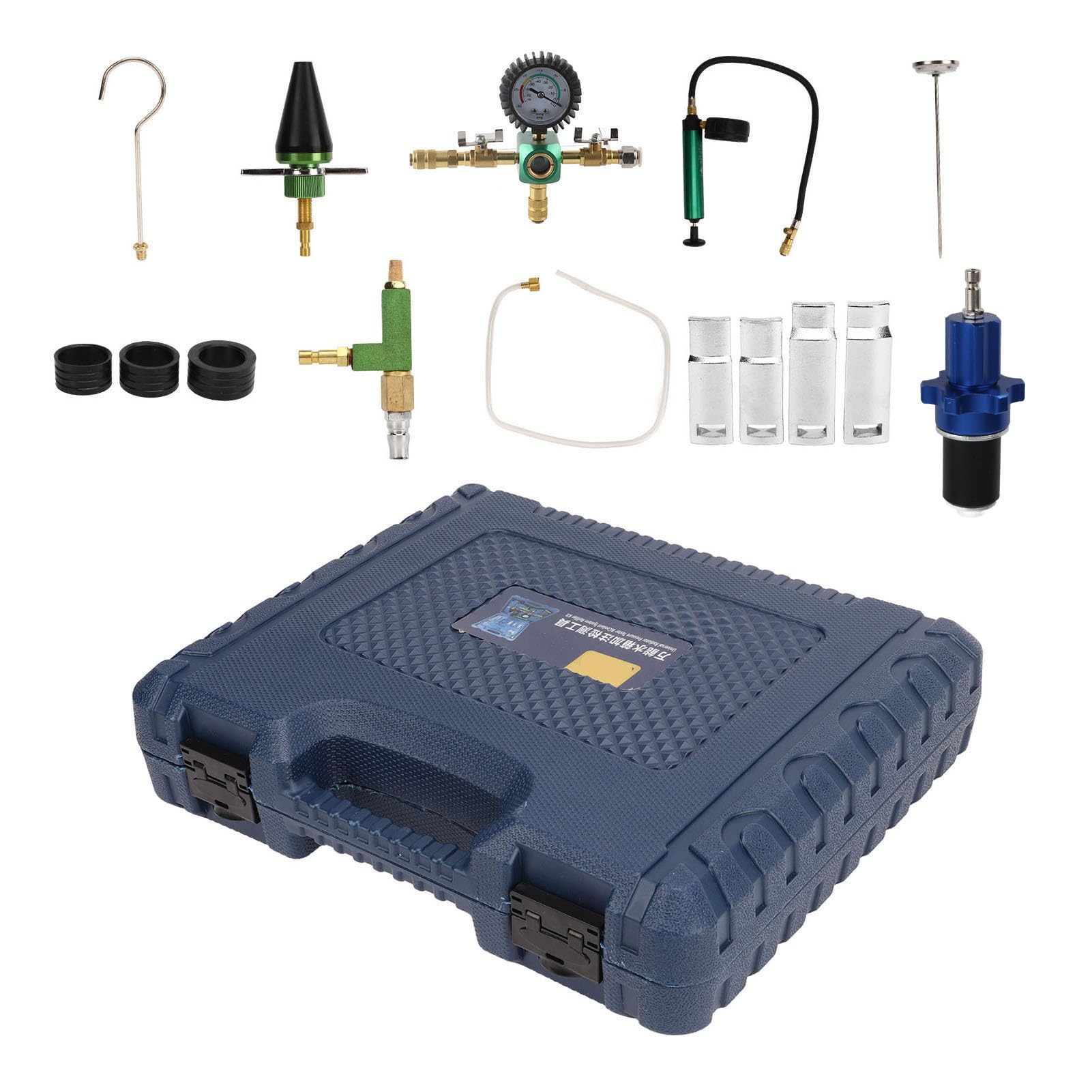 Kit di ricarica sottovuoto per di raffreddamento, tester per perdite di pressione del radiatore, set di strumenti per riempimento antigelo con accessori da 15 pezzi, raccordo