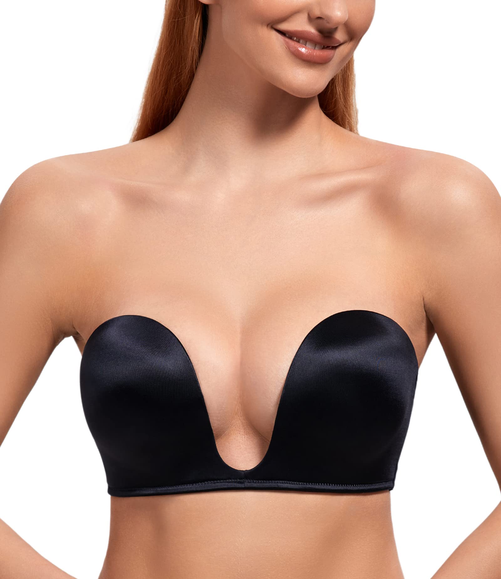 Exclare Women's Plunge U Strapless Bra Push Up Low Cut Underwire Padded Deep V Mulitiway
