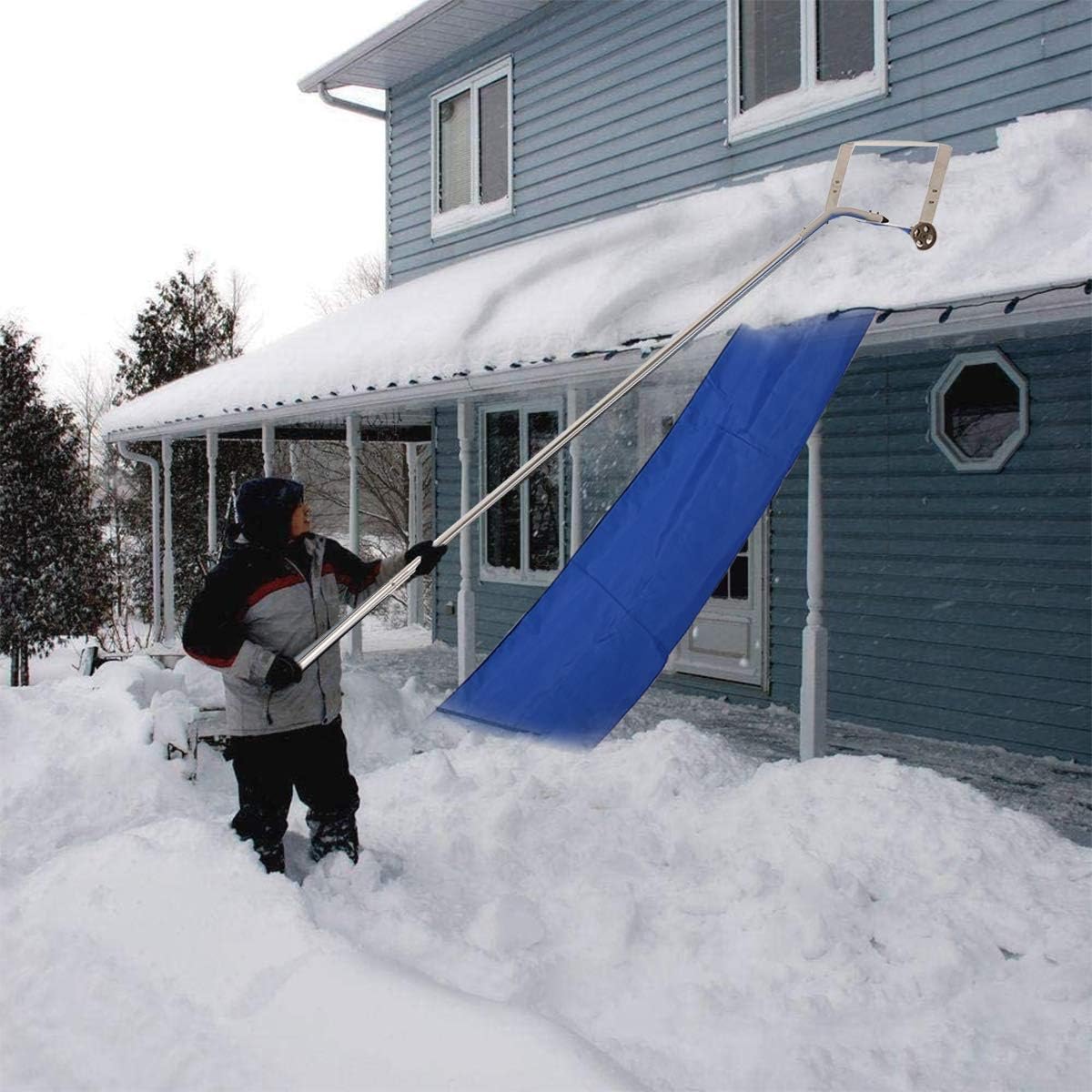 review Timechee Roof Snow Rake, 21 Ft Aluminum Sturdy Lightweight Roof Snow Removal Tool with 5-Section Adjustable Extended Tubes & TPE Anti-Skid Handle, Suitable for Clearing Roof Vehicle Snow