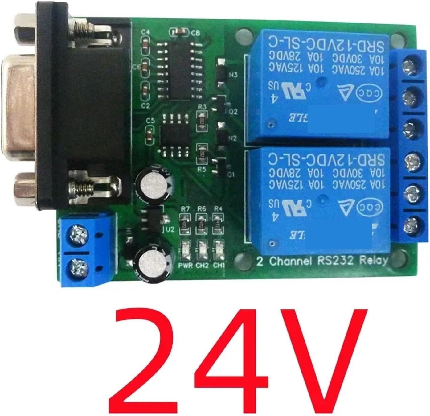 N228D02 DC 12V 24V 2CH DB9 UART Relay Module RS232 Serial Port Switch Board(24V)