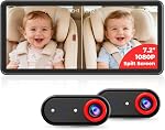 Luckview BM5PRO Moniteur de voiture de bébé double caméra, 7.2 1 cm 1080P Ecran de partage, vision nocturne infrarouge automatique, 360 Mont de l'appuie-tête de degré, pour deux enfants et voyage en famille (Yellow)