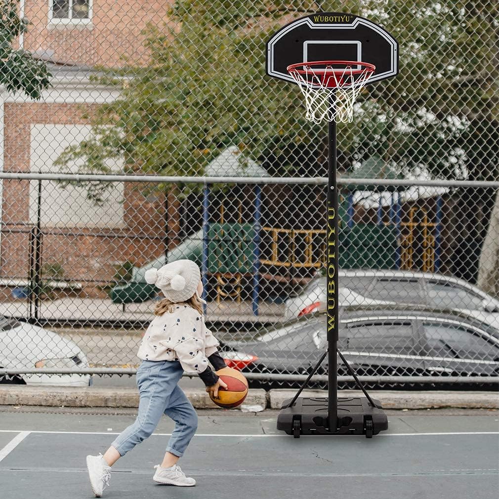 WUBOTIYU Portable Youth Basketball Hoop with 2pcs Wheels Height Adjustable Backboard System for Normal Basketballs Indoor & Outdoor Use : Sports & Outdoors