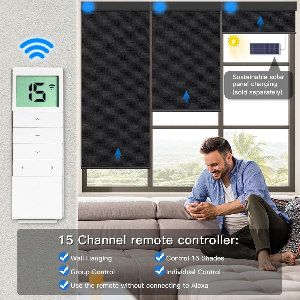 Motorized Roller Shade with Remote Control, Blackout Electric Shade for Windows Compatible with Alexa Google via Hub, Rechargeable Smart Window Blind Customized Size (Texture Beige)