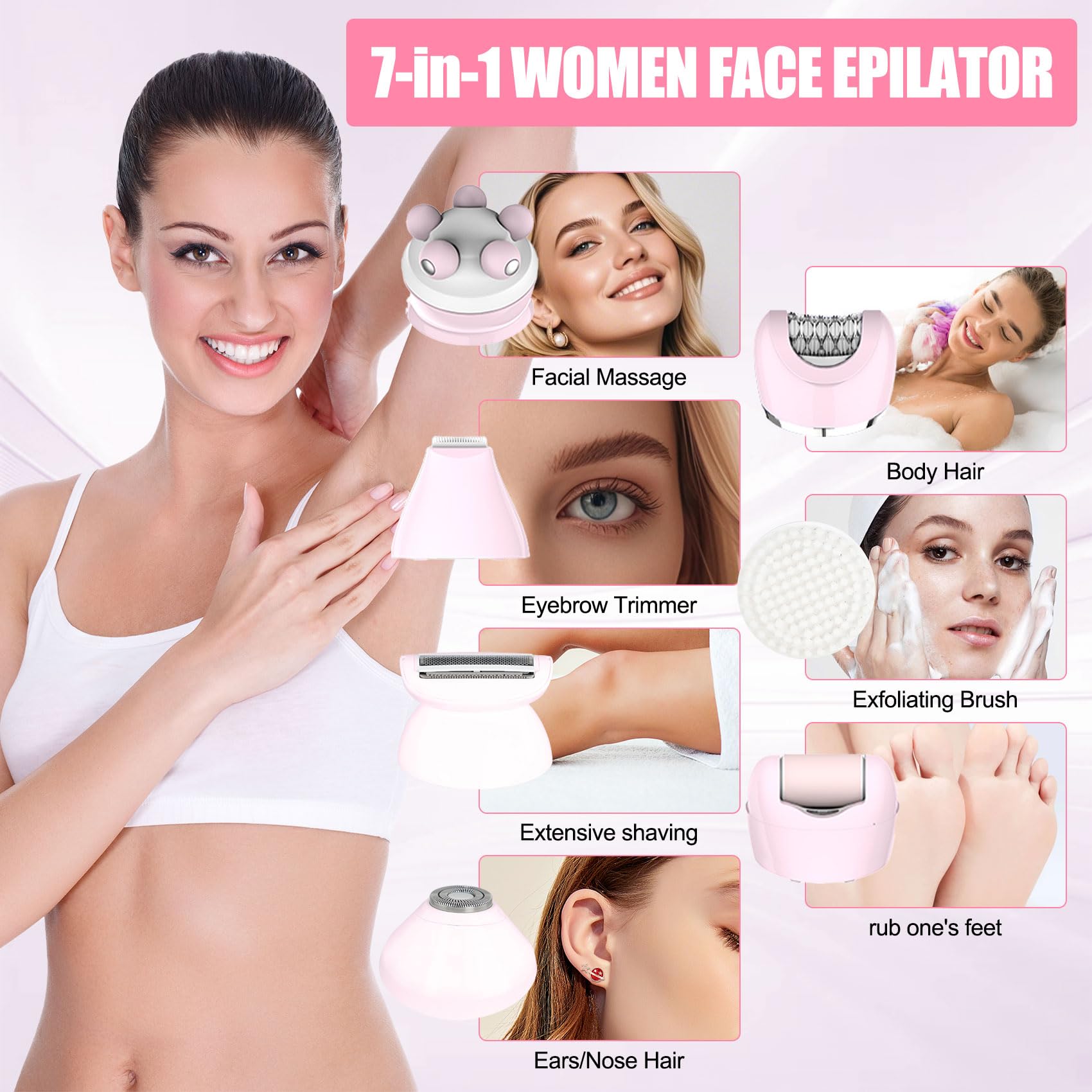 Amazon.com : 3.0 Women Face Epilator, 7-in-1 Rechargeable Facial