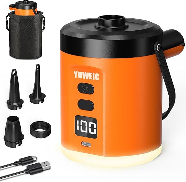 Pompa Elettrica, Pompa ad Aria 2 in 1, Gonfiaggio e Sgonfiaggio Rapido, Mini Compressore Portatile USB 5000mAh, 3 Modalità Luce LED, per Materasso Gonfiabili, Piscina, Campeggio - 1