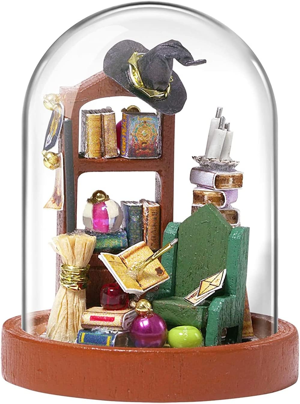 DIY Dollhouse Miniature with Wooden Furniture Kit, Handmade Mini Model DIY Dollhouse Kit Mini World Series with Glass Cover, 1:24 3D Scale Creative Room Gift for Adult Teenager Lover (Fingertip Magic)