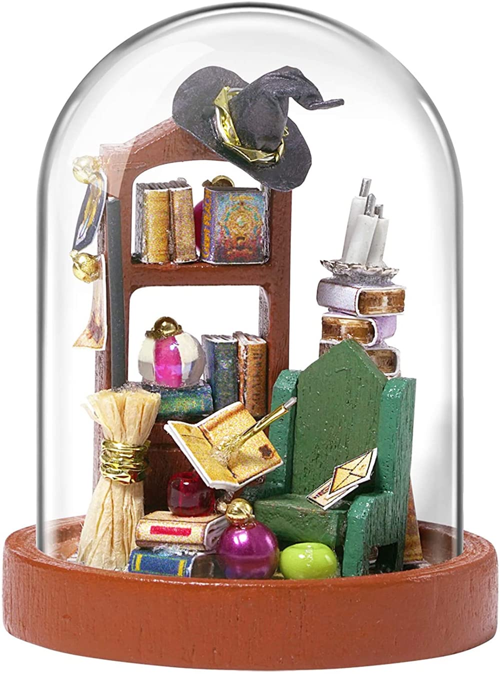 DIY Dollhouse Miniature with Wooden Furniture Kit, Handmade Mini Model DIY Dollhouse Kit Mini World Series with Glass Cover, 1:24 3D Scale Creative Room Gift for Adult Teenager Lover (Fingertip Magic)