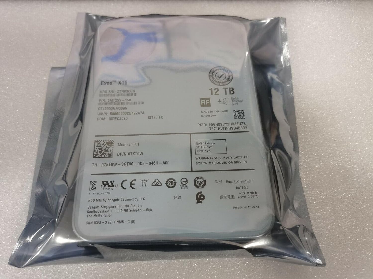 12TB 7 2K 12G 3 5 HDD ST12000NM009G HDD 7KT9W Hard Disk 07KT9W