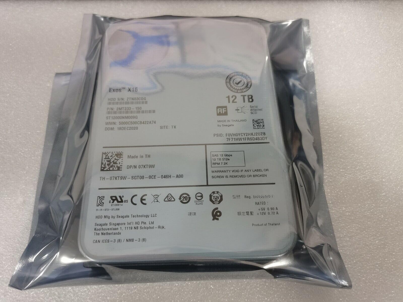 12TB 7 2K 12G 3 5 HDD ST12000NM009G HDD 7KT9W Hard Disk 07KT9W