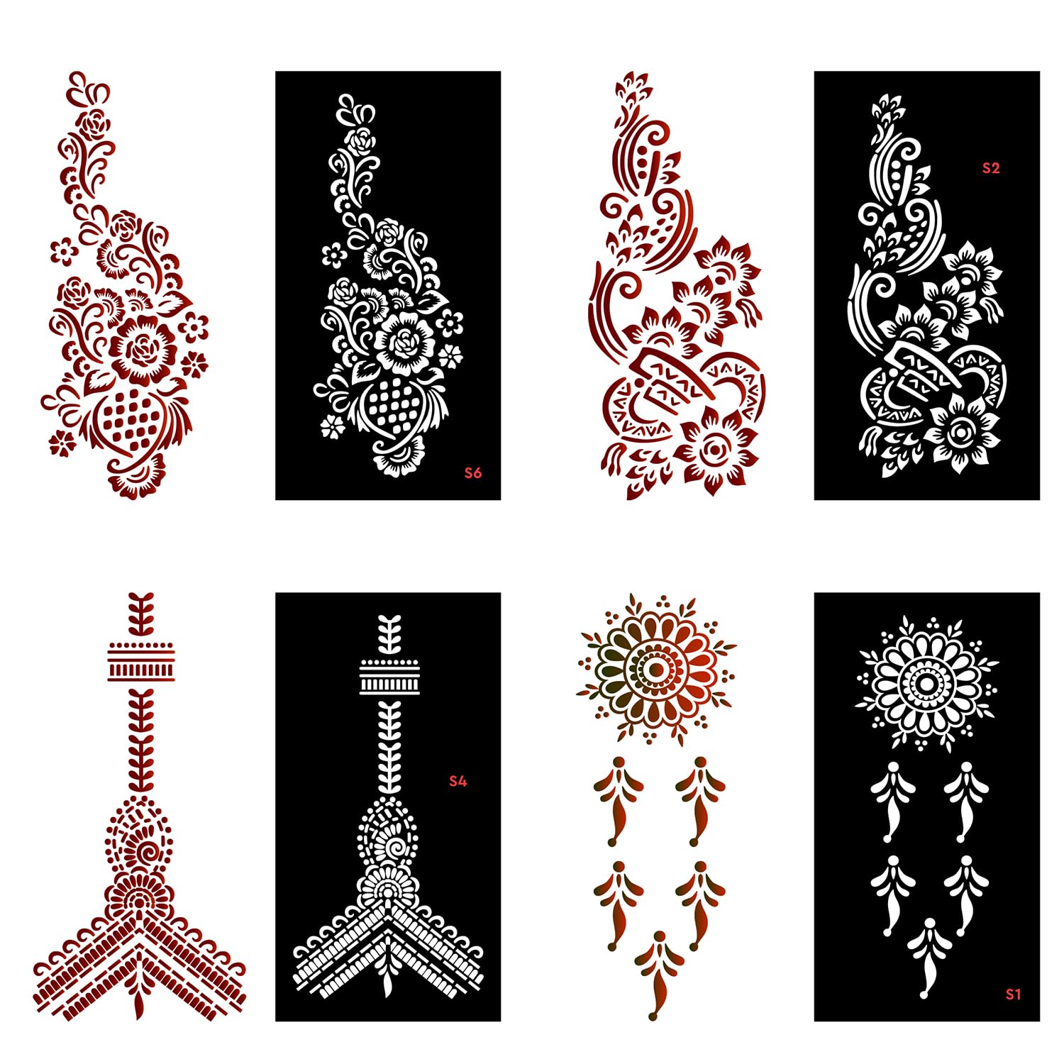 Henna Tattoo Stencils for Women, Temporary Body Art Design Templates, Floral and Paisley Patterns, Hand and Finger Application,17Pices 1