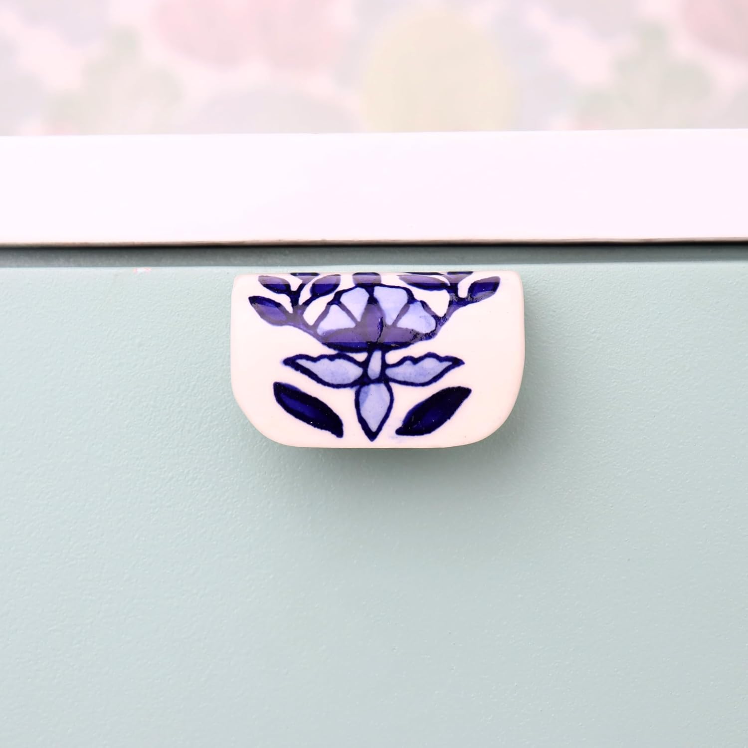 Indian Shelf 6 Pieces Boho Ceramic Cup Drawer Pulls Boho Cabinet Pulls for Door Wardrobe Dresser Kitchen Cupboard Furniture