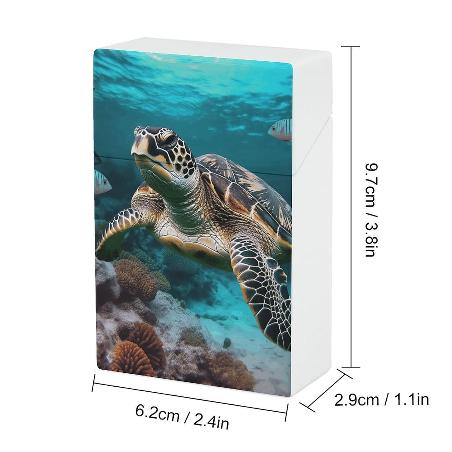 Ocean Animal Turtle Cigarette Case for King Size Retro Holder Case with Exquisite Carved Patterns Box 20 Regular Size Cigarettes