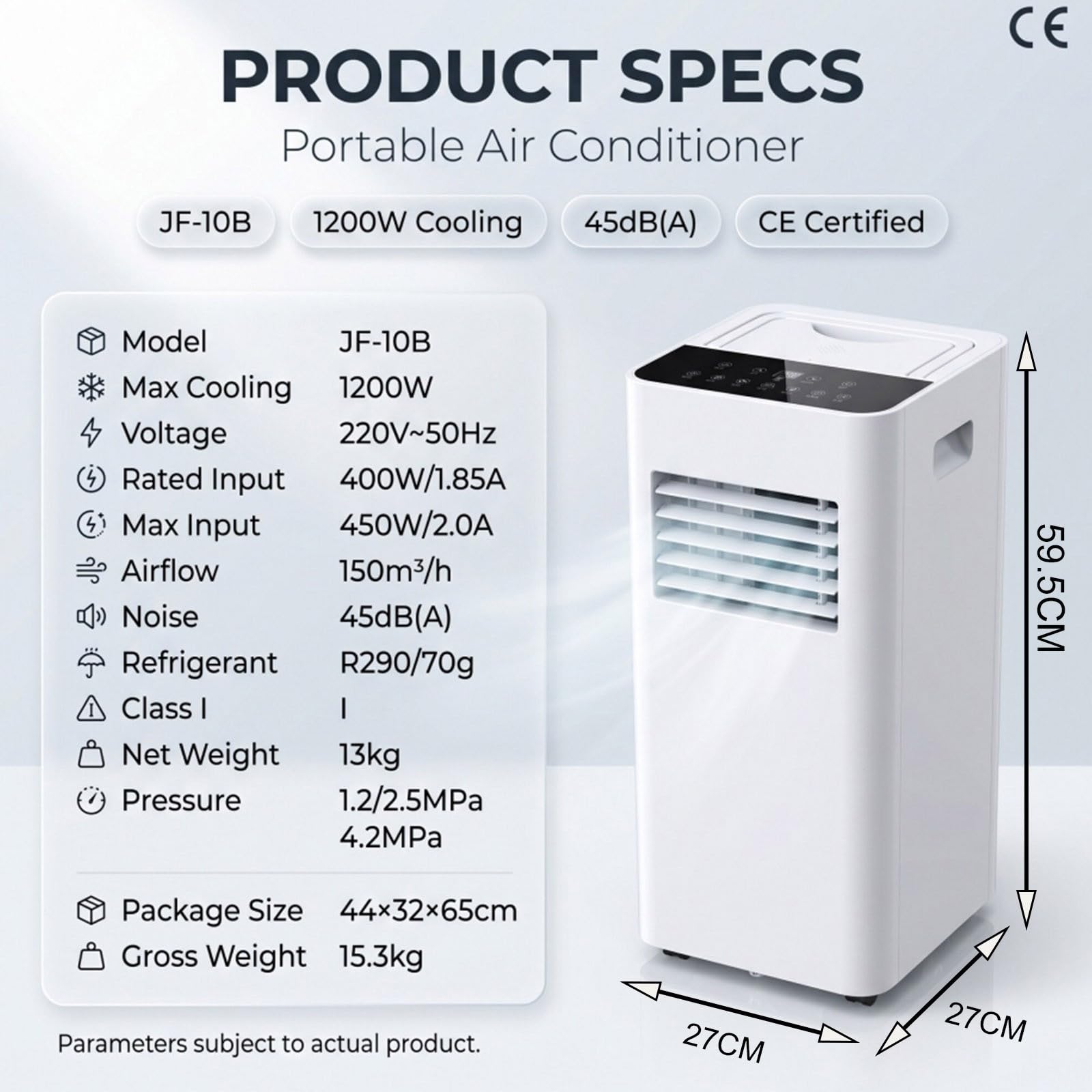 Condizionatore Portatile 4 in 1 Raffreddamento Ventola Deumidificazione modalità Sospensione Climatizzatore Portatile con Telecomando Timer 24H Raffreddatore d'Aria per Soggiorno 8000BTU