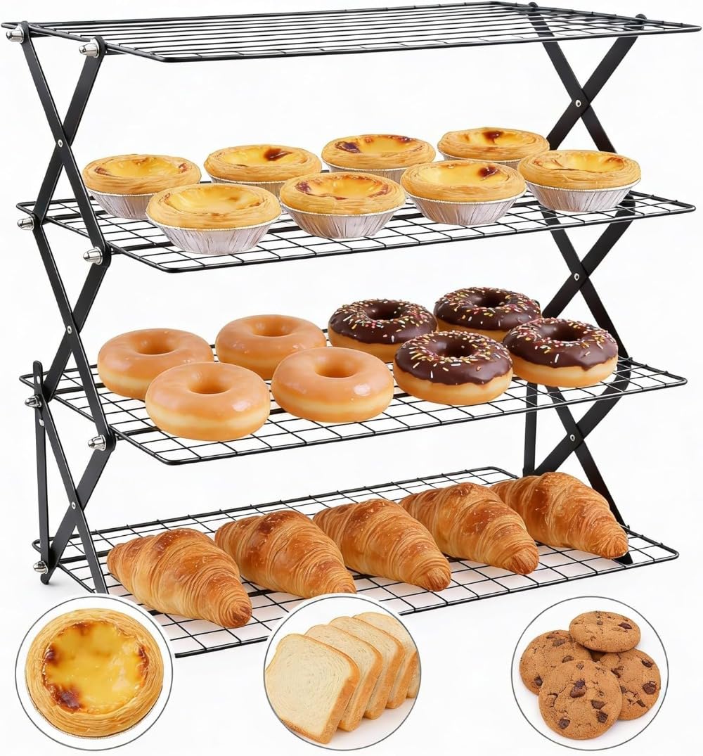 Rejilla de refrigeración plegable para tartas, rejilla de enfriamiento, plegable, accesorios de cocina para pan, galletas, magdalenas (3 capas)