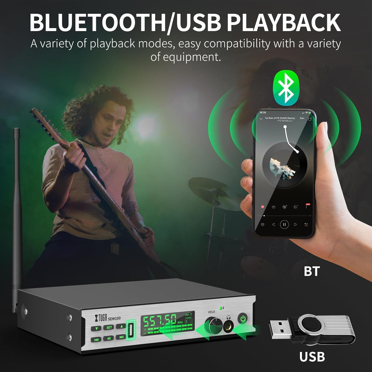 XTUGA SEM100 Transmitter with Bluetooth and USB playback options