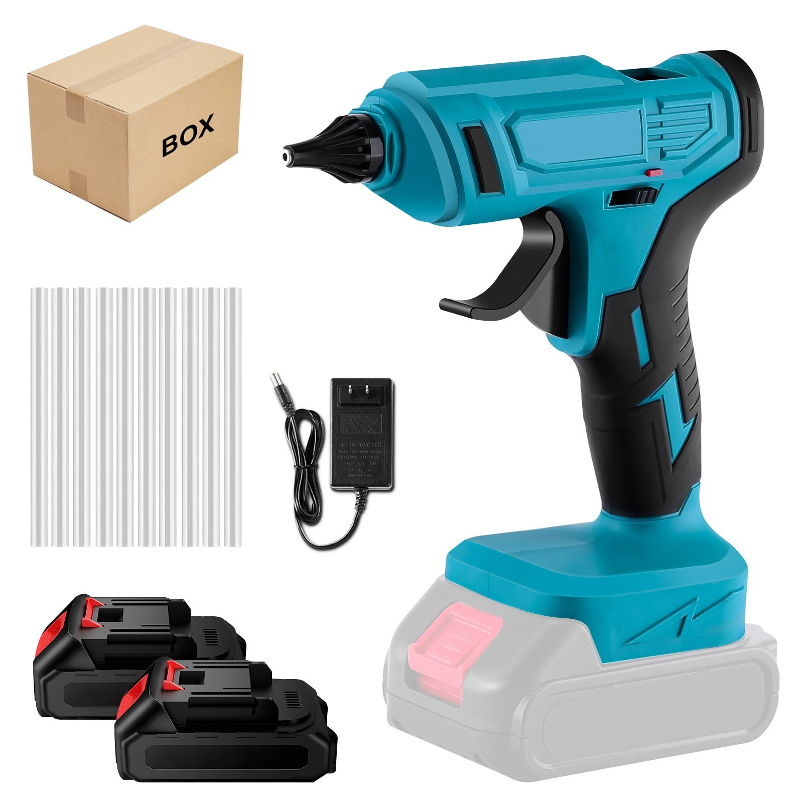 Pistola Silicona Caliente Inalambrica 100W, Pistola Silicona Bateria | 2 Baterías 18V, 100W, 10 Barras 11mm, Calentamiento Rápido, Control de Temperatura por Chip Inteligente, Manualidades, Taller