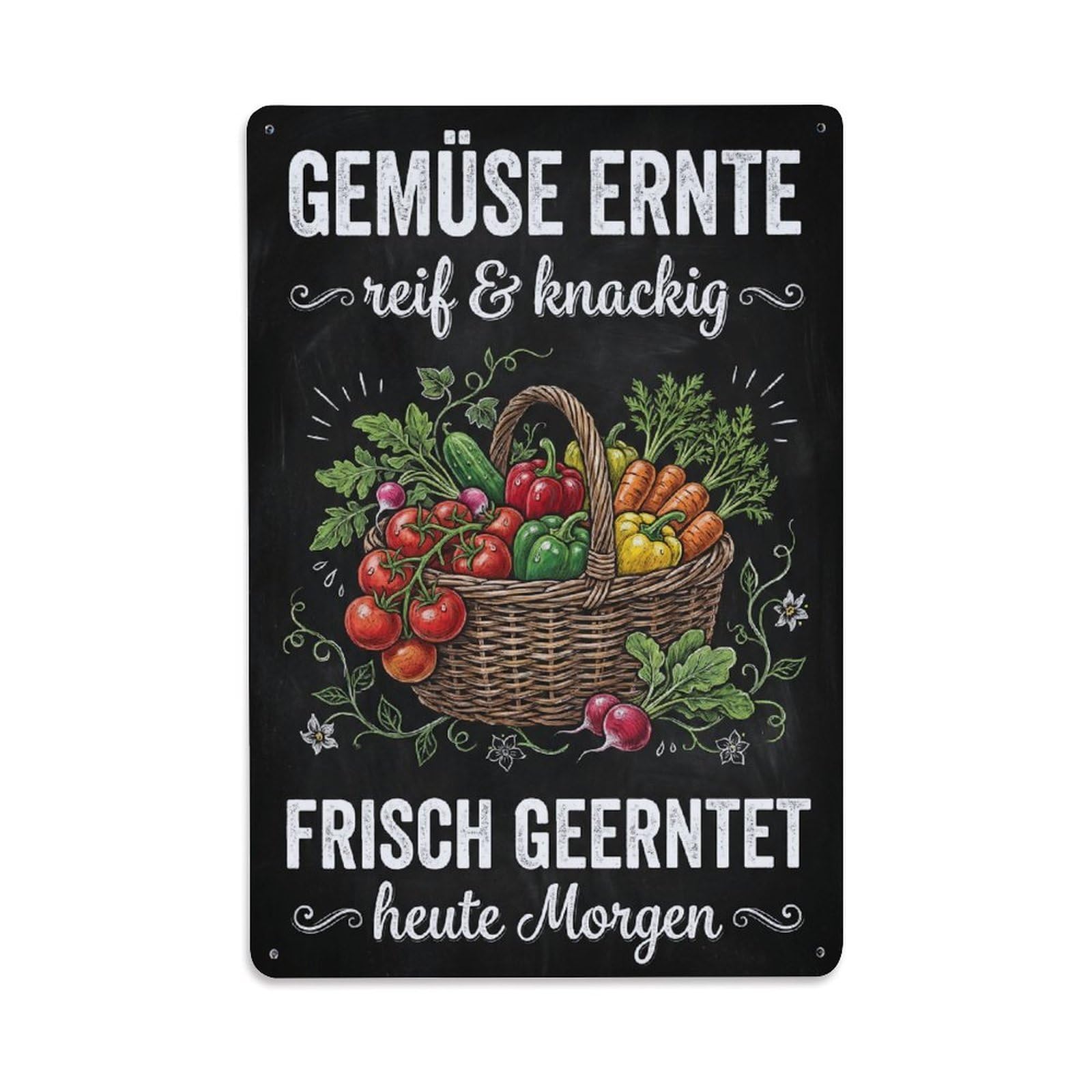 Vintage Funny Garden Chalk Vegetables Harvest Metal Tin Sign