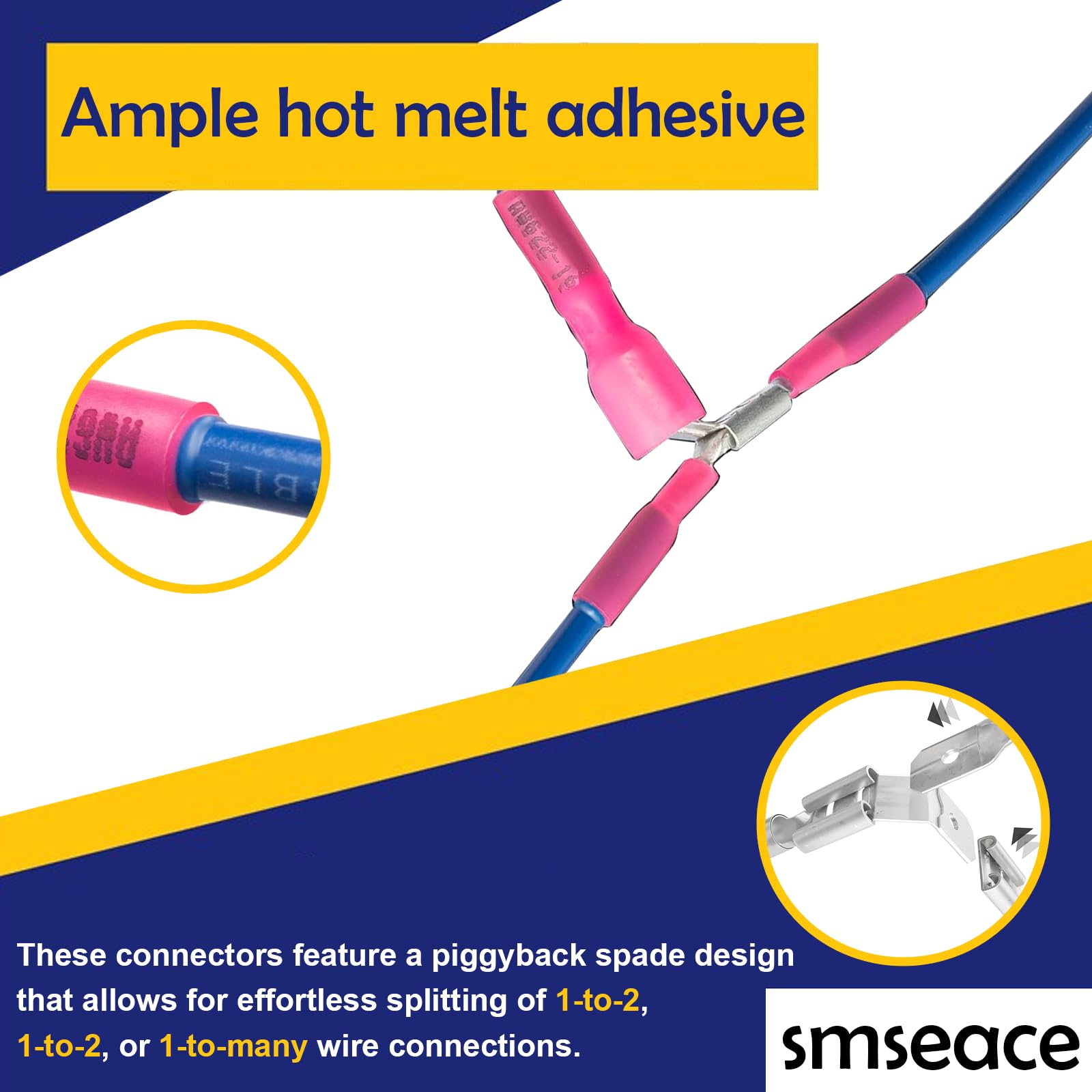 Smseace 80Pcs Piggy Back Spade Terminal Connectors With Wire Crimping Tool 22-10AWG Piggyback