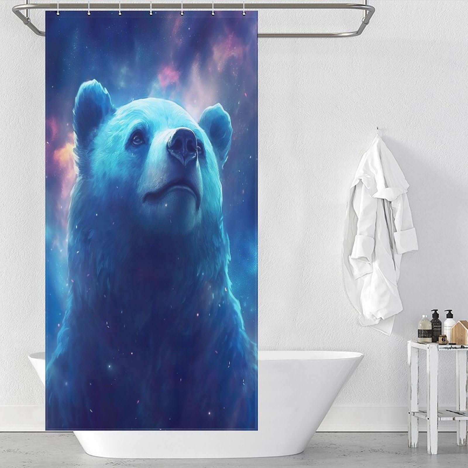 Rideau de douche ours imperméable 92x183 rideau baignoire résistant 12 crochets