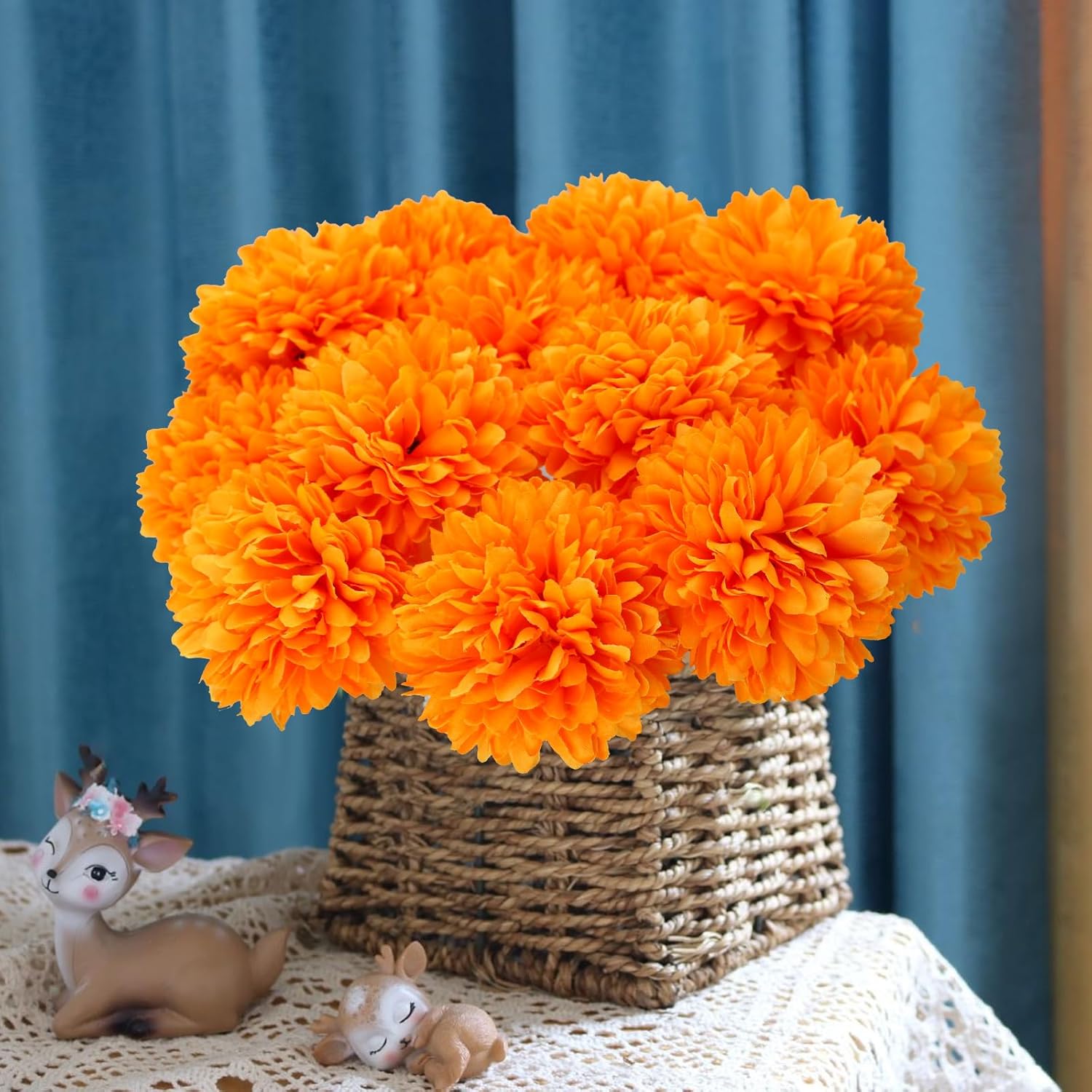 12 Pcs Orange Artificial Chrysanthemums Fall Flowers Silk Marigold Fake Mums Flowers for Home Party Centerpiece Vase Decor - Image 8